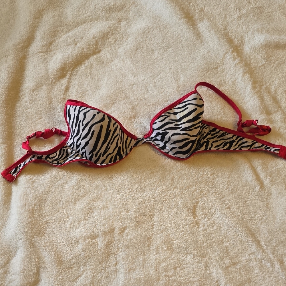 Zebra Print Underwire Bra with Pink Trim